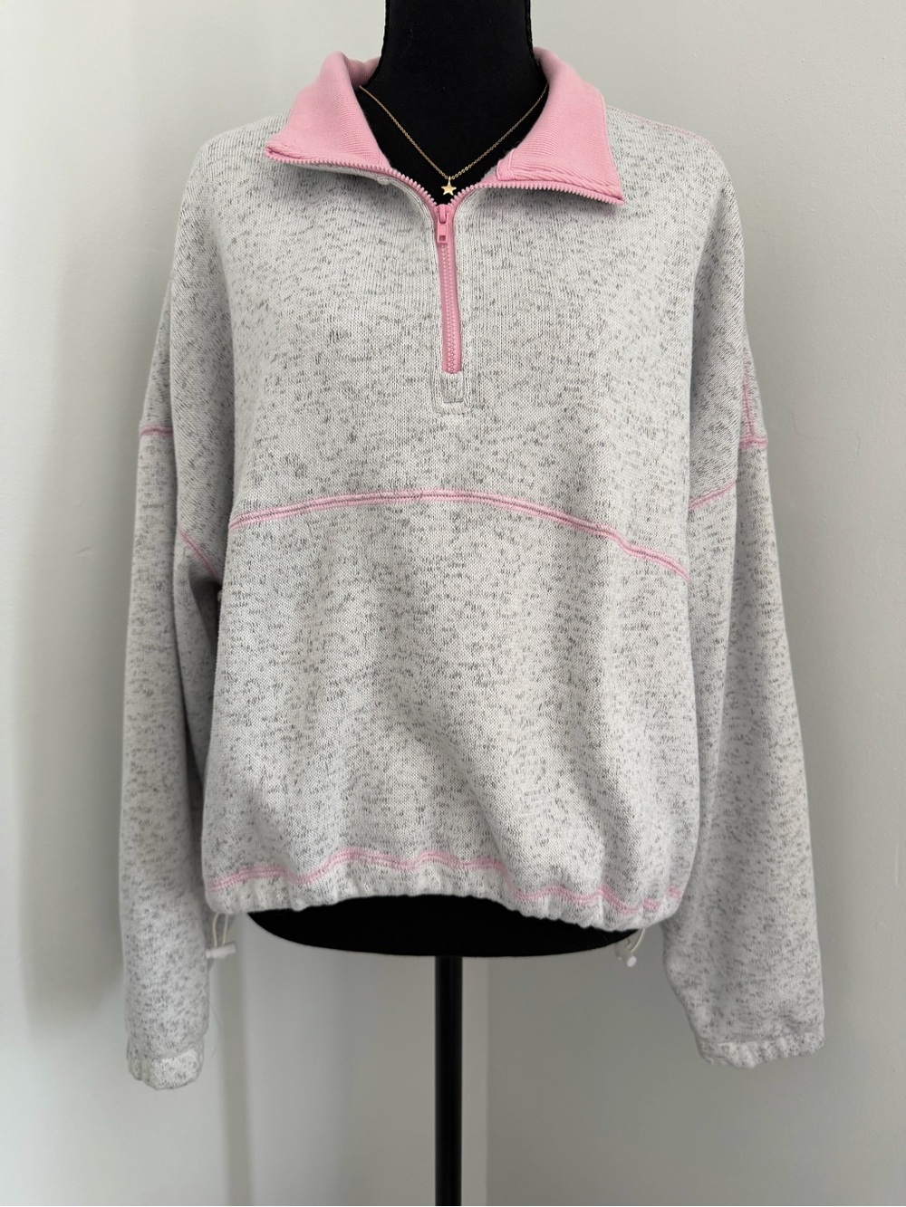 Thread & Supply XL Pink Frosting Quarter Zip Oversized Fleece Pullover